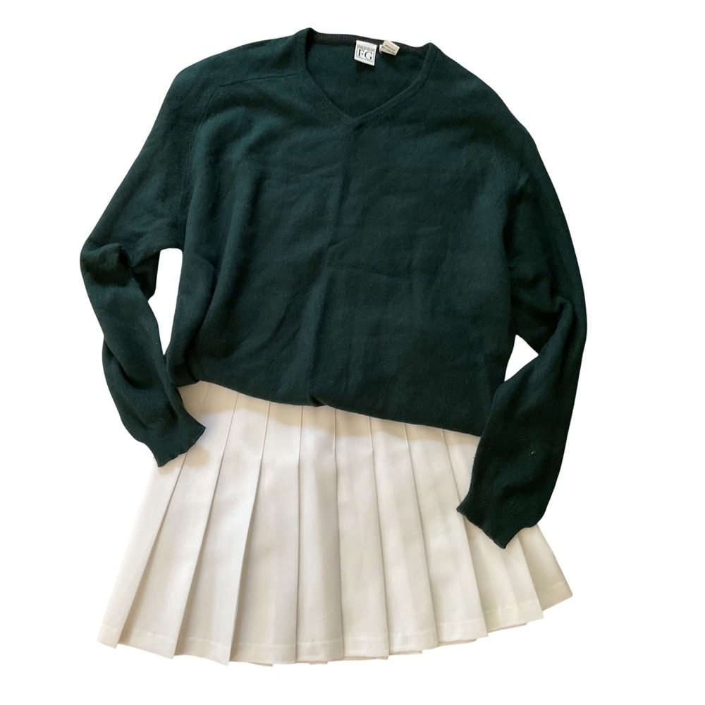 Field Gear FG Cashmere Sweater Womens Large Green V-Neck 100% Cashmere Knit